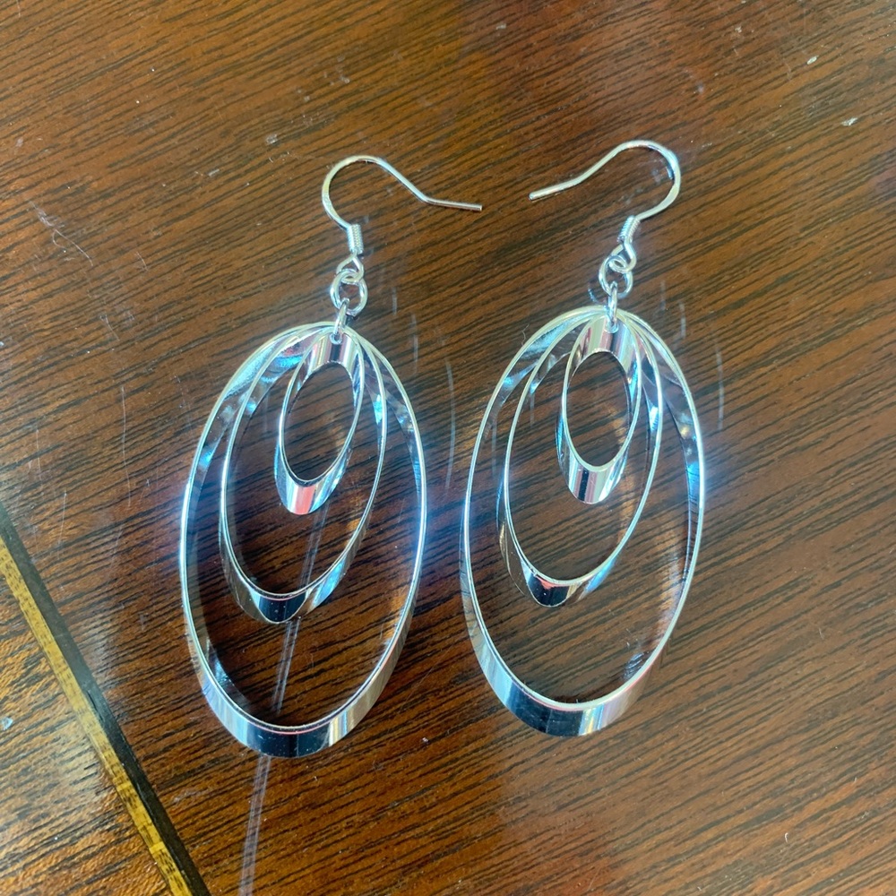 Silver Spiral Drop Earrings New